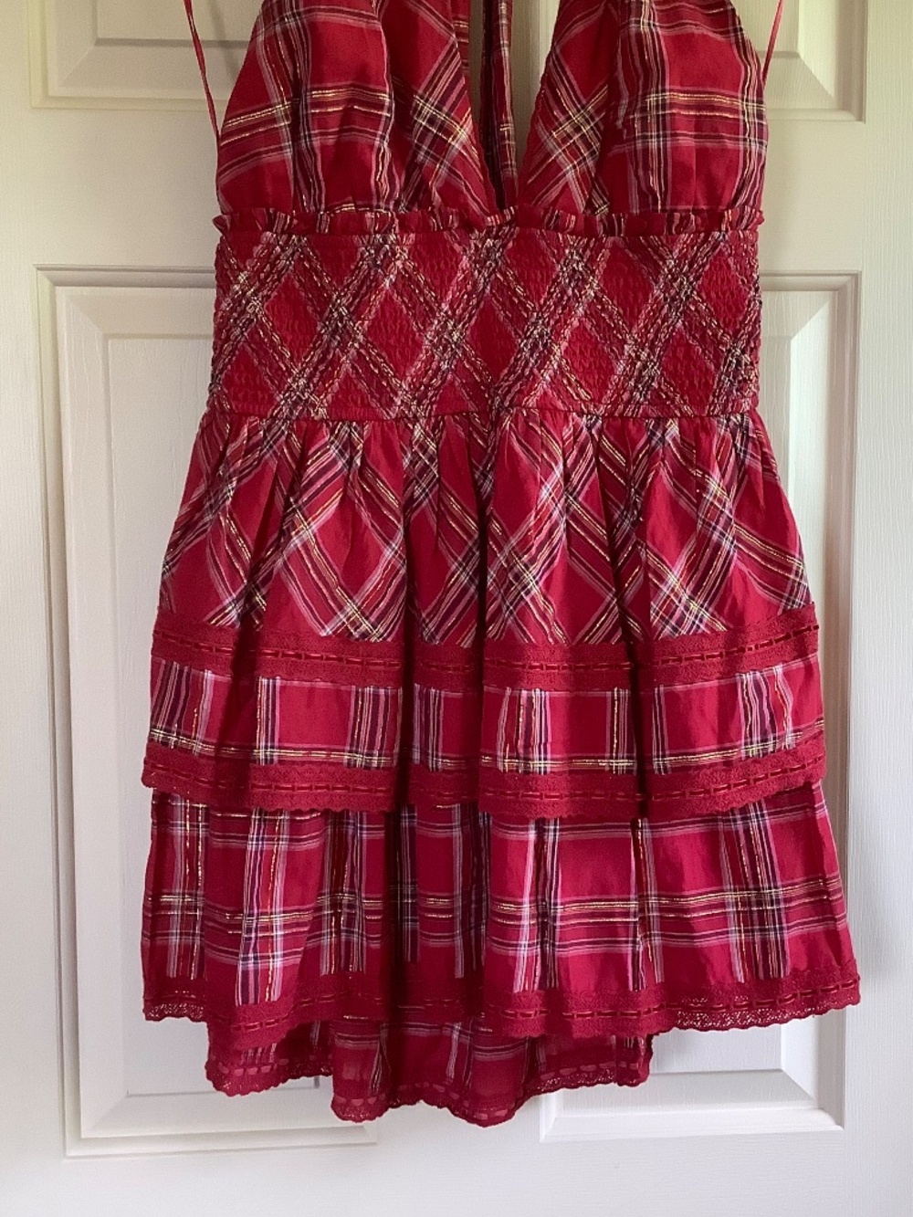 Loveshackfancy Deanna Tartan Halter Mini Dress Red SZ XXL - Picture 4 of 13